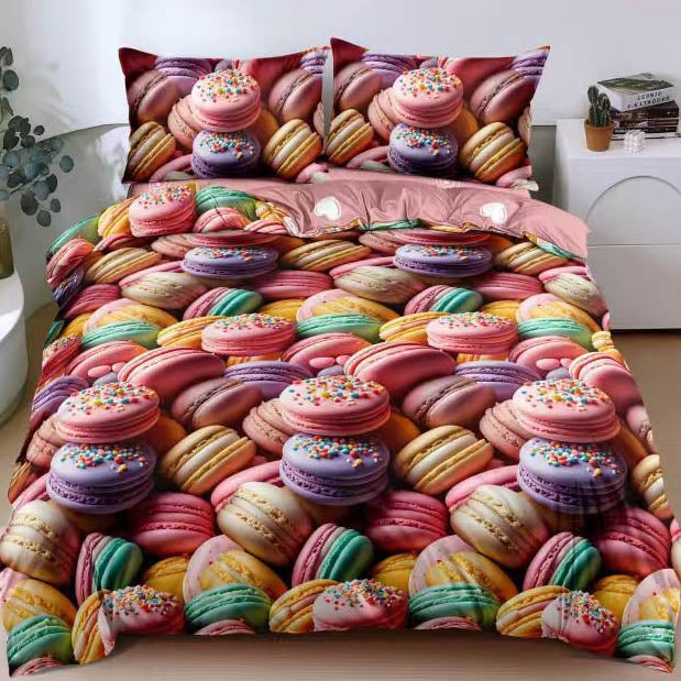 Lenjerie pat dublu cu Elastic, bumbac satinat, Multicolor, macarons SPR-E-177