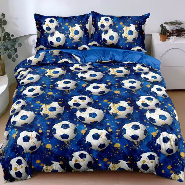 Lenjerie pat dublu cu Elastic, bumbac satinat, Albastru, mingii de fotbal SPR-E-189