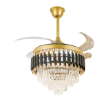Candelabru LED RFAN, Cu Ventilator si Telecomanda, Cristal Si Metal, 72W, Negru/Auriu