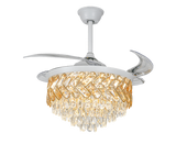 Candelabru LED RFAN, Cu Ventilator si Telecomanda, Cristal Si Metal, 72W, Alb/Auriu