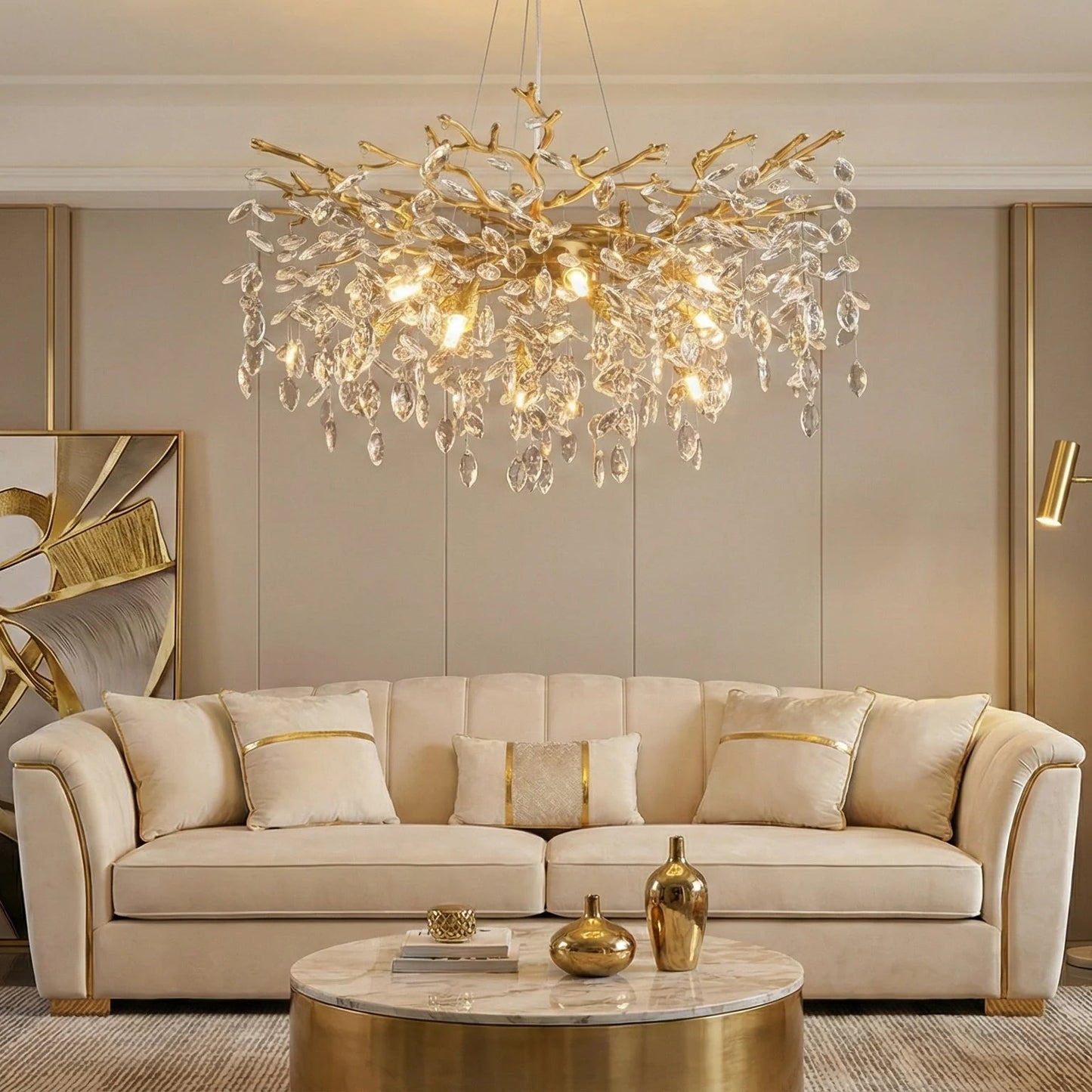Candelabru RFAN, Model 33007/600, Textura Cristal, Metal, 8 X E14, Auriu