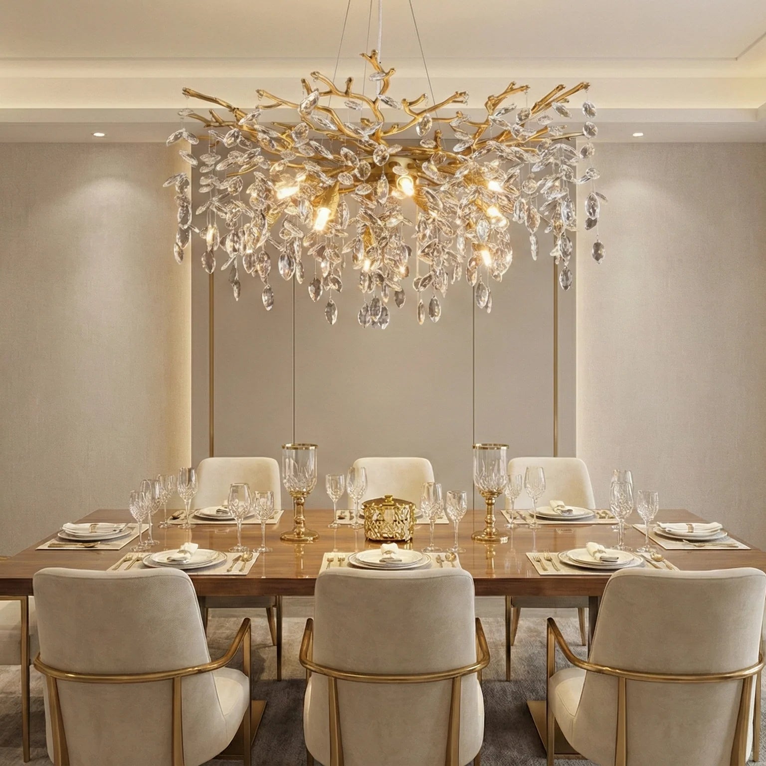 Candelabru RFAN, Model 33007/600, Textura Cristal, Metal, 8 X E14, Auriu