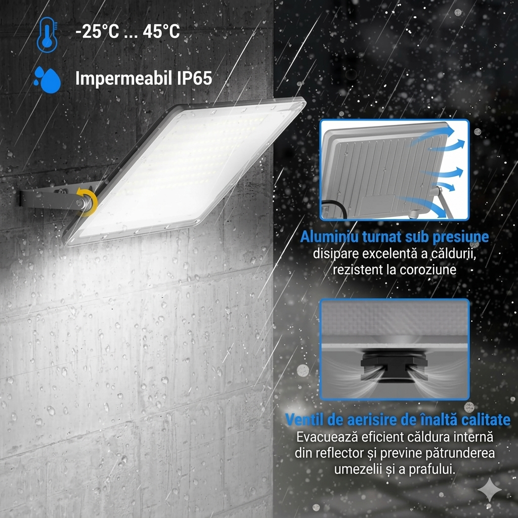 Proiector LED, Rezistent La Apa IP66, Lumina Rece, 220V, 50W, Gri