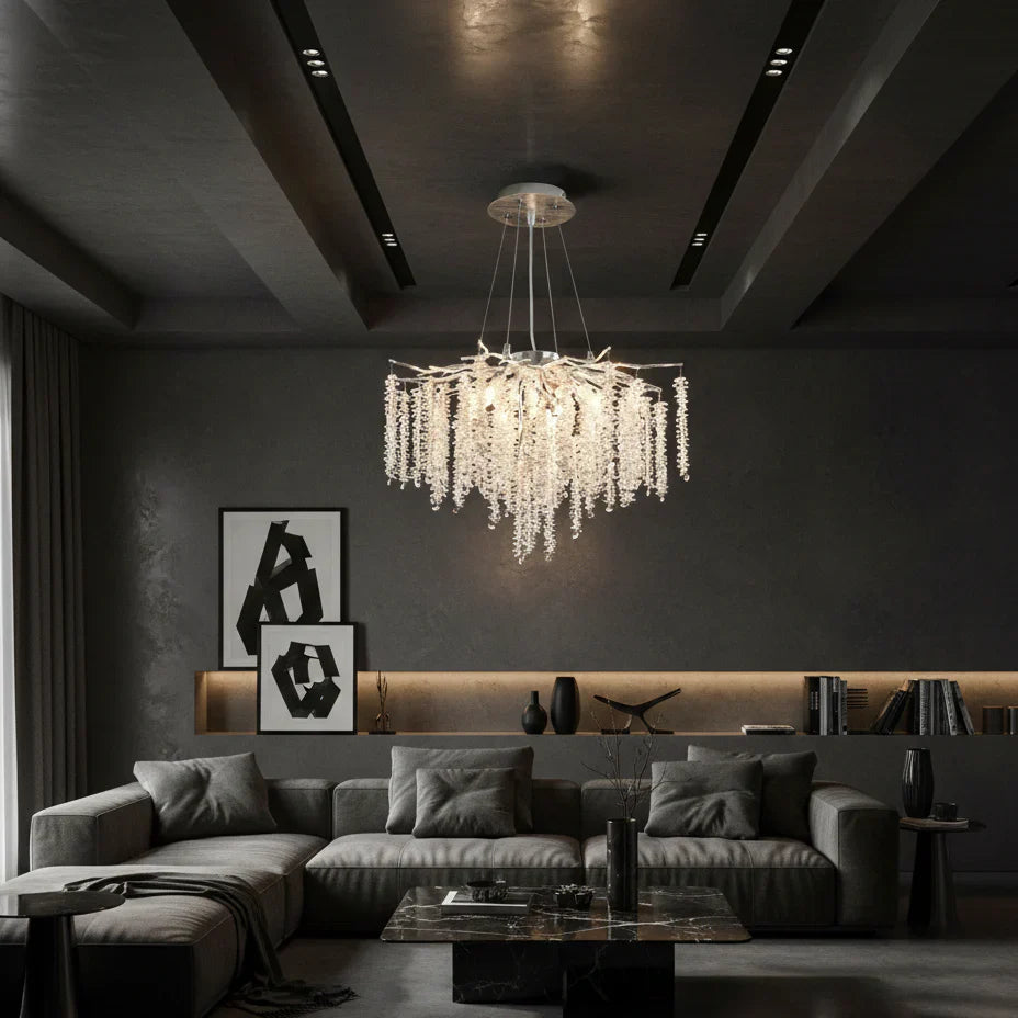 Candelabru RFAN, Model 33001/600, Textura Cristal, Metal, 8 X E14, Argintiu