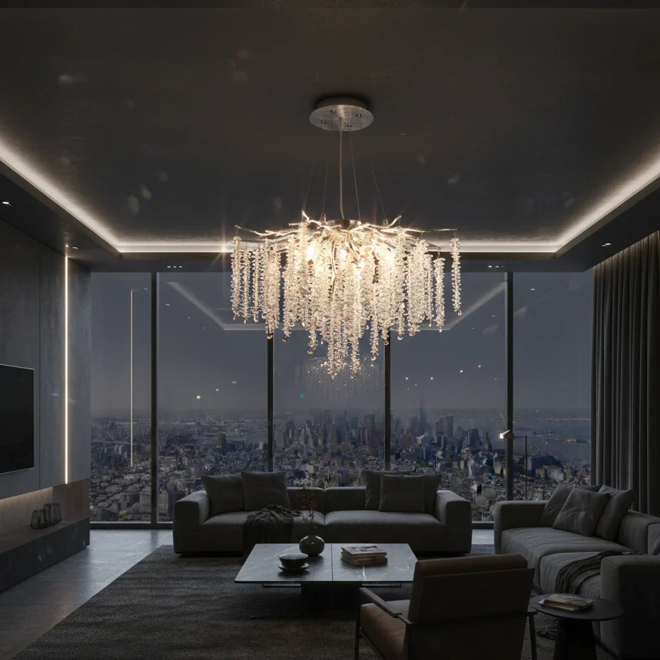 Candelabru RFAN, Model 33001/600, Textura Cristal, Metal, 8 X E14, Argintiu