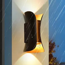Aplica Exterior RFAN, Model K-2335BK, Material Aluminiu, IP65, Lumina Neutra, 10W, Negru/Auriu
