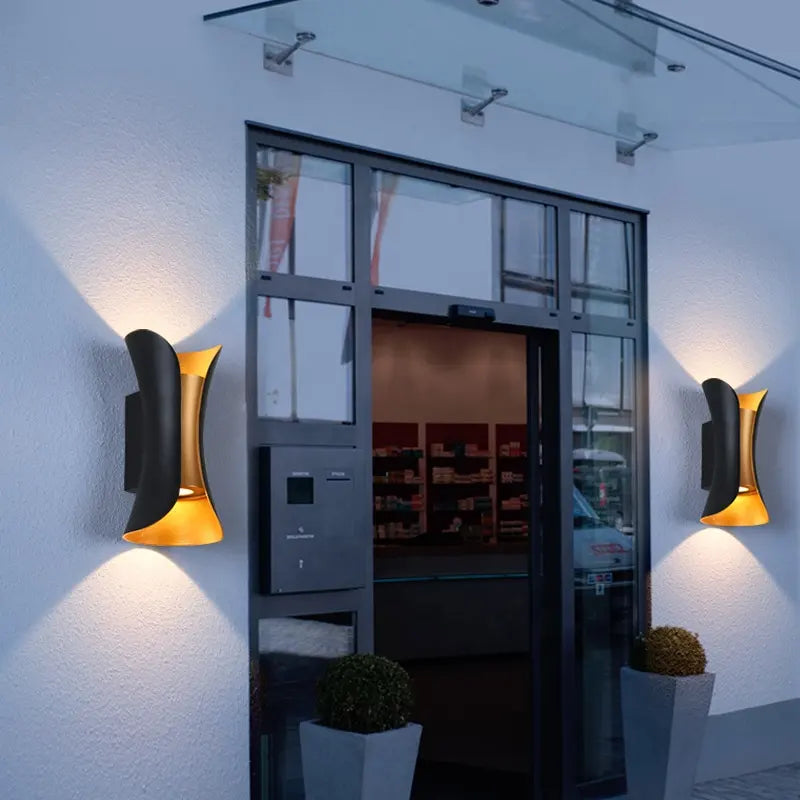 Aplica Exterior RFAN, Model K-2335BK, Material Aluminiu, IP65, Lumina Neutra, 10W, Negru/Auriu