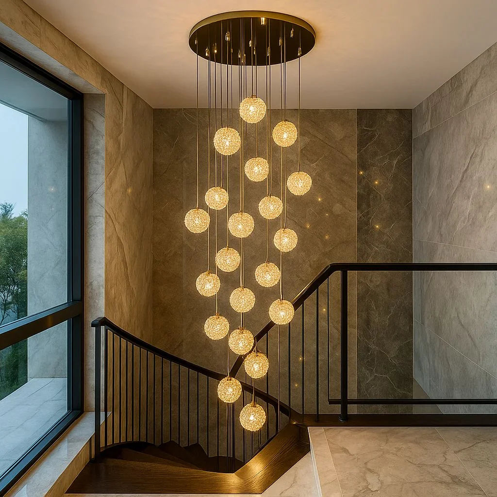 Candelabru LED RFAN, Model H98022-20, Textura Cristal, Metal, 20 X G9, Auriu