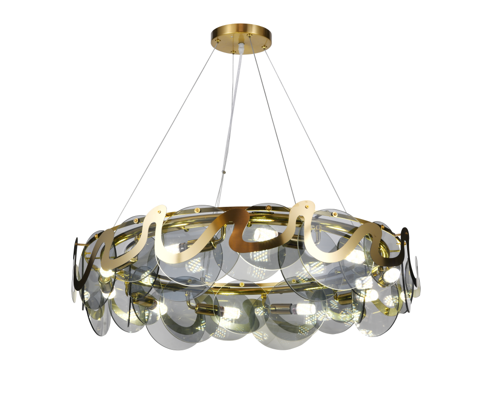 Candelabru RFAN, Model H98022/750, Textura Cristal, Metal, 10 X E14, Auriu