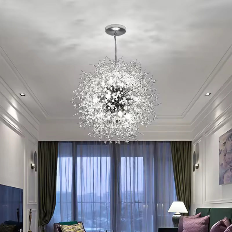Lustra LED Tip Pendul RFAN, Model R9104/12, Textura Cristal, Metal, 12 X E14, Argintiu