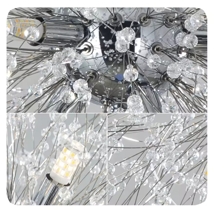 Lustra LED Tip Pendul RFAN, Model R9104/12, Textura Cristal, Metal, 12 X E14, Argintiu