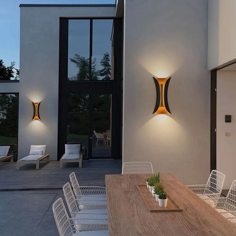 Aplica Exterior RFAN, Model K-2335BK, Material Aluminiu, IP65, Lumina Neutra, 10W, Negru/Auriu