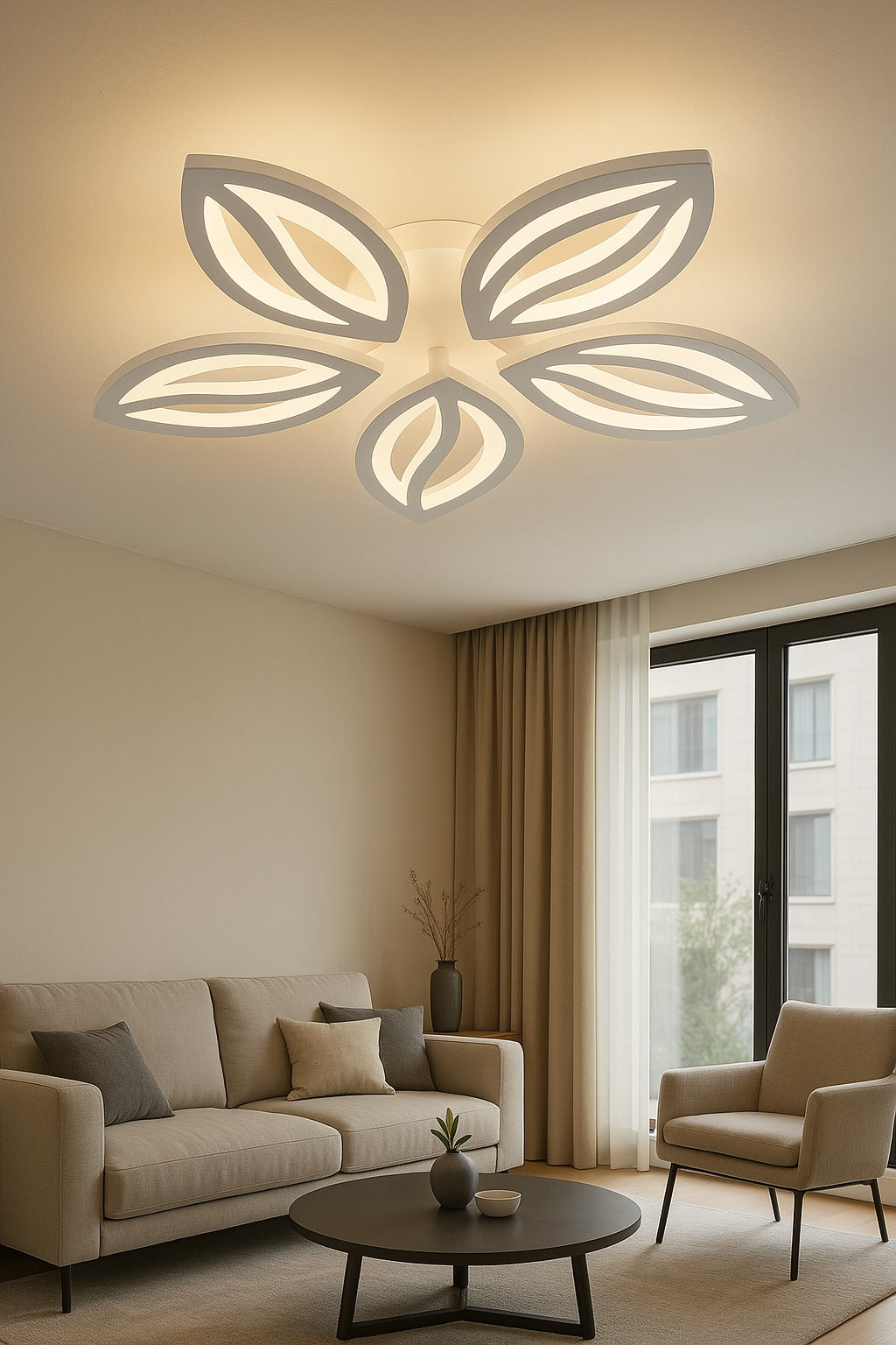 Lustra LED RFAN, Model K23/5, cu Telecomanda, 3 Tipuri de Lumina, Intensitate Reglabila, 80W, Alb