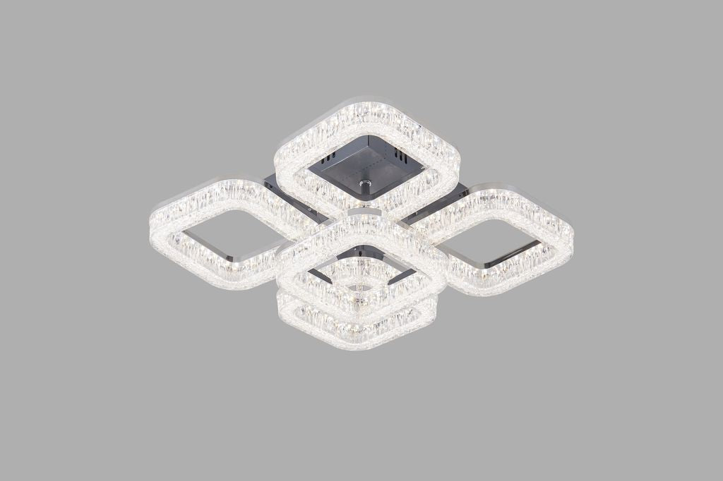 Lustra LED RFAN, Model K3535/4+1ACH, Cu Telecomanda, 3 Tipuri De Lumina, Intensitate Reglabila, 80W, Argintiu