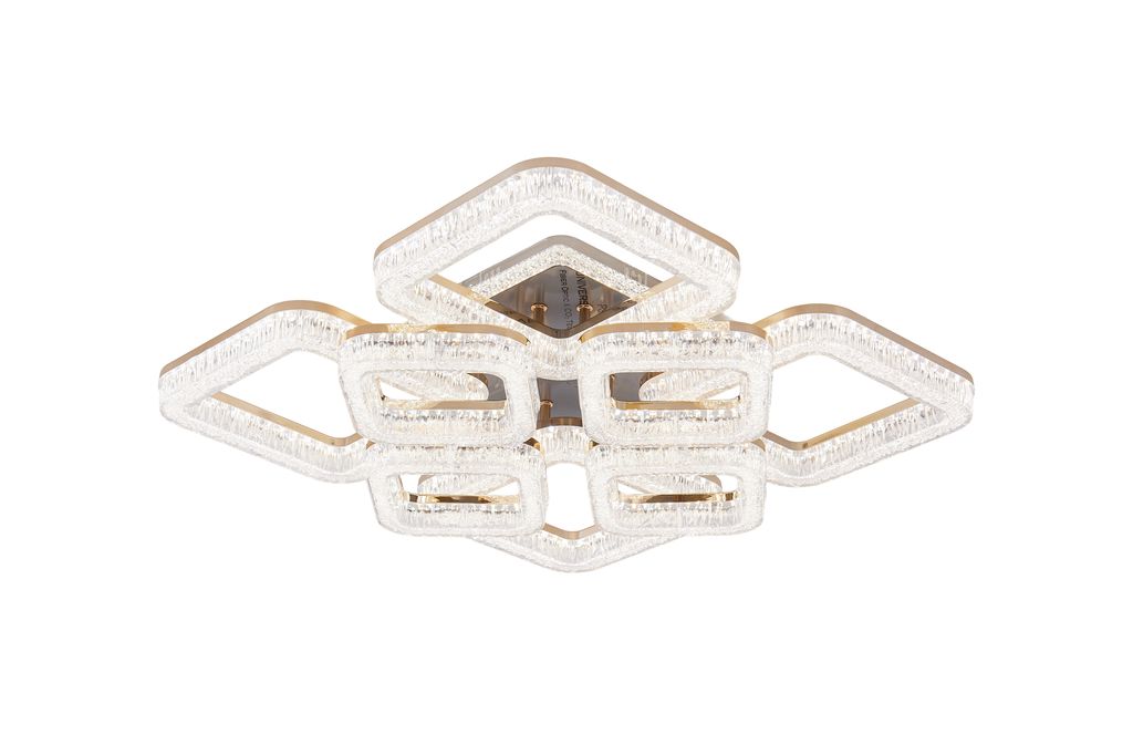 Lustra LED RFAN, Model K3535/4+4GD, Cu Telecomanda, 3 Tipuri De Lumina, Intensitate Reglabila, 200W, Auriu