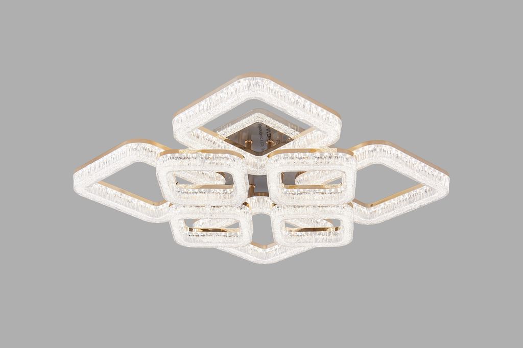Lustra LED RFAN, Model K3535/4+4GD, Cu Telecomanda, 3 Tipuri De Lumina, Intensitate Reglabila, 200W, Auriu