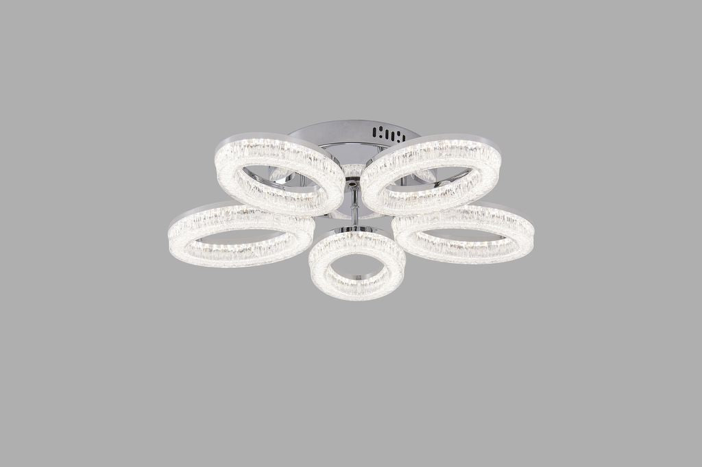 Lustra LED RFAN, Model K3538/5CH, Cu Telecomanda, 3 Tipuri De Lumina, Intensitate Reglabila, 120W, Argintiu