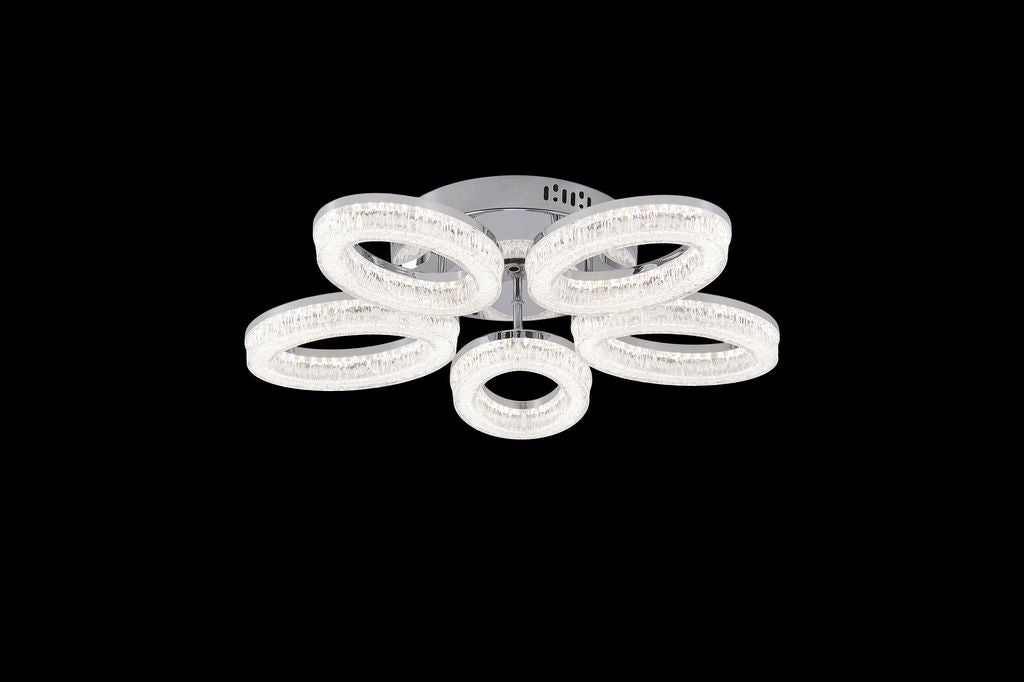 Lustra LED RFAN, Model K3538/5CH, Cu Telecomanda, 3 Tipuri De Lumina, Intensitate Reglabila, 120W, Argintiu