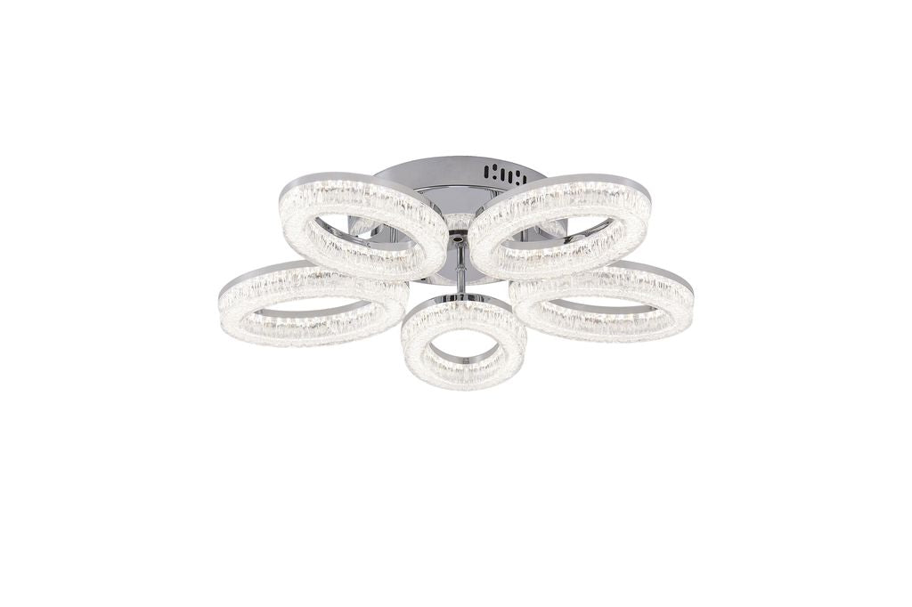 Lustra LED RFAN, Model K3538/5CH, Cu Telecomanda, 3 Tipuri De Lumina, Intensitate Reglabila, 120W, Argintiu