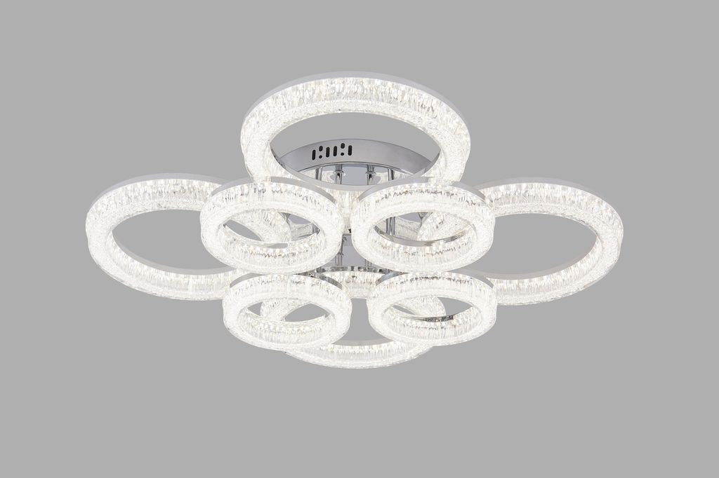 Lustra LED RFAN, Model K3536/4+4CH, Cu Telecomanda, 3 Tipuri De Lumina, Intensitate Reglabila, 240W, Argintiu