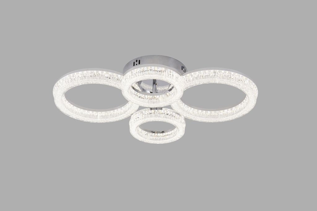 Lustra LED RFAN, Model K3536/2+2CH, Cu Telecomanda, 3 Tipuri De Lumina, Intensitate Reglabila, 120W, Argintiu