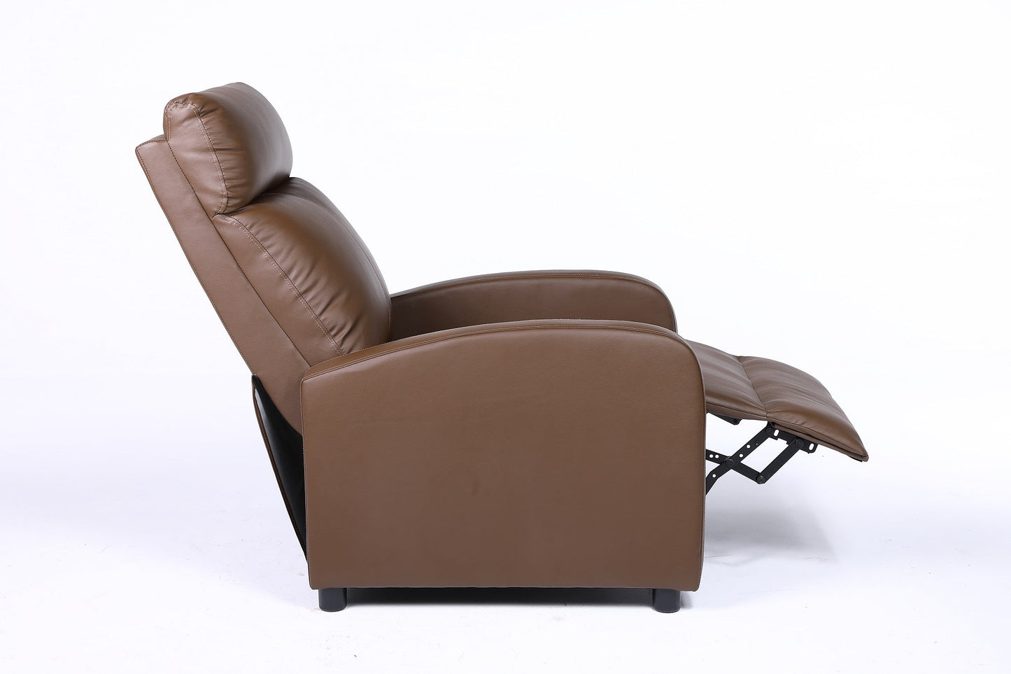 Fotoliu recliner din piele ecologică, spatar rabatabil si suport picioare extensibil, Kaki