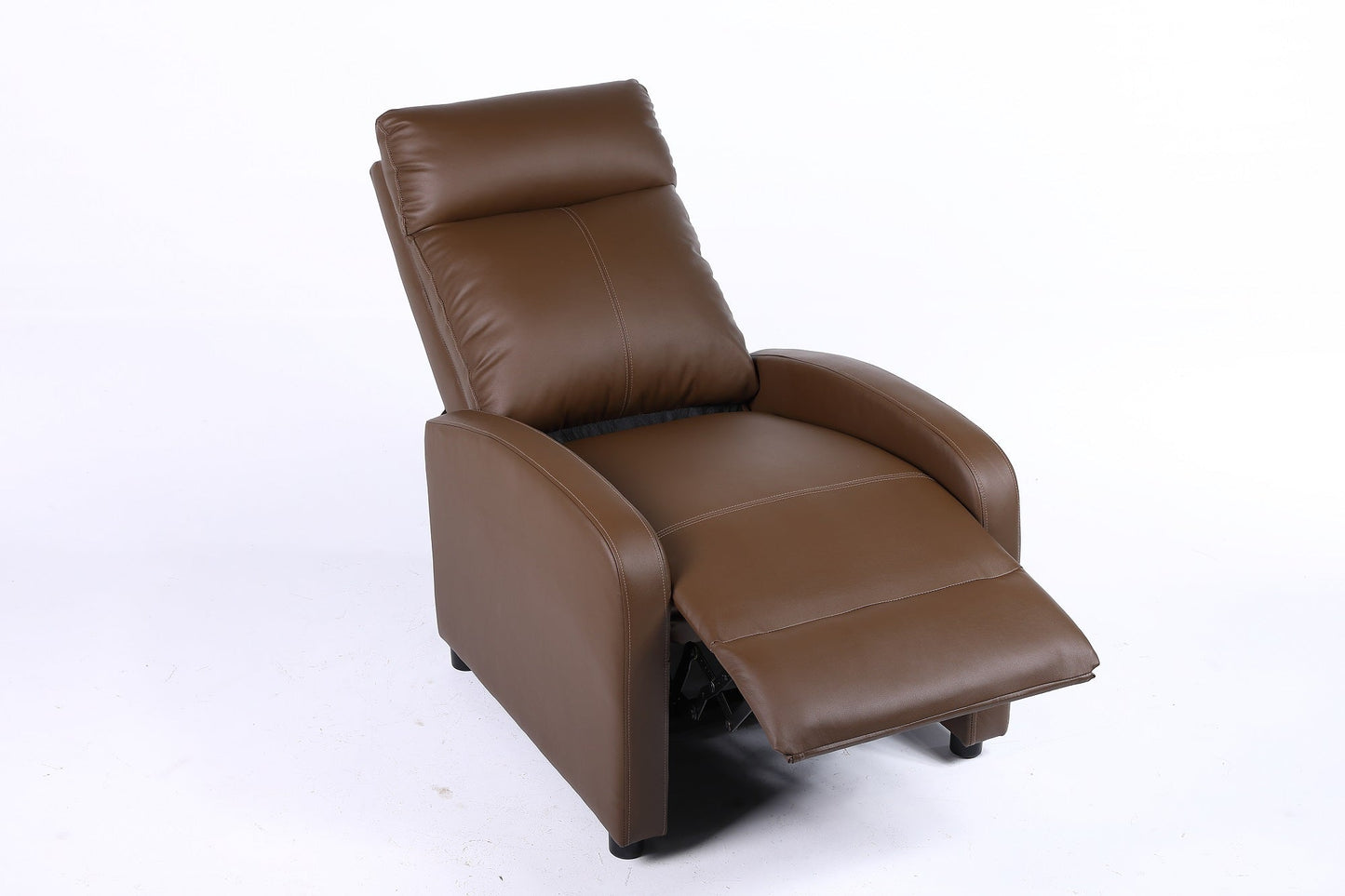 Fotoliu recliner din piele ecologică, spatar rabatabil si suport picioare extensibil, Kaki