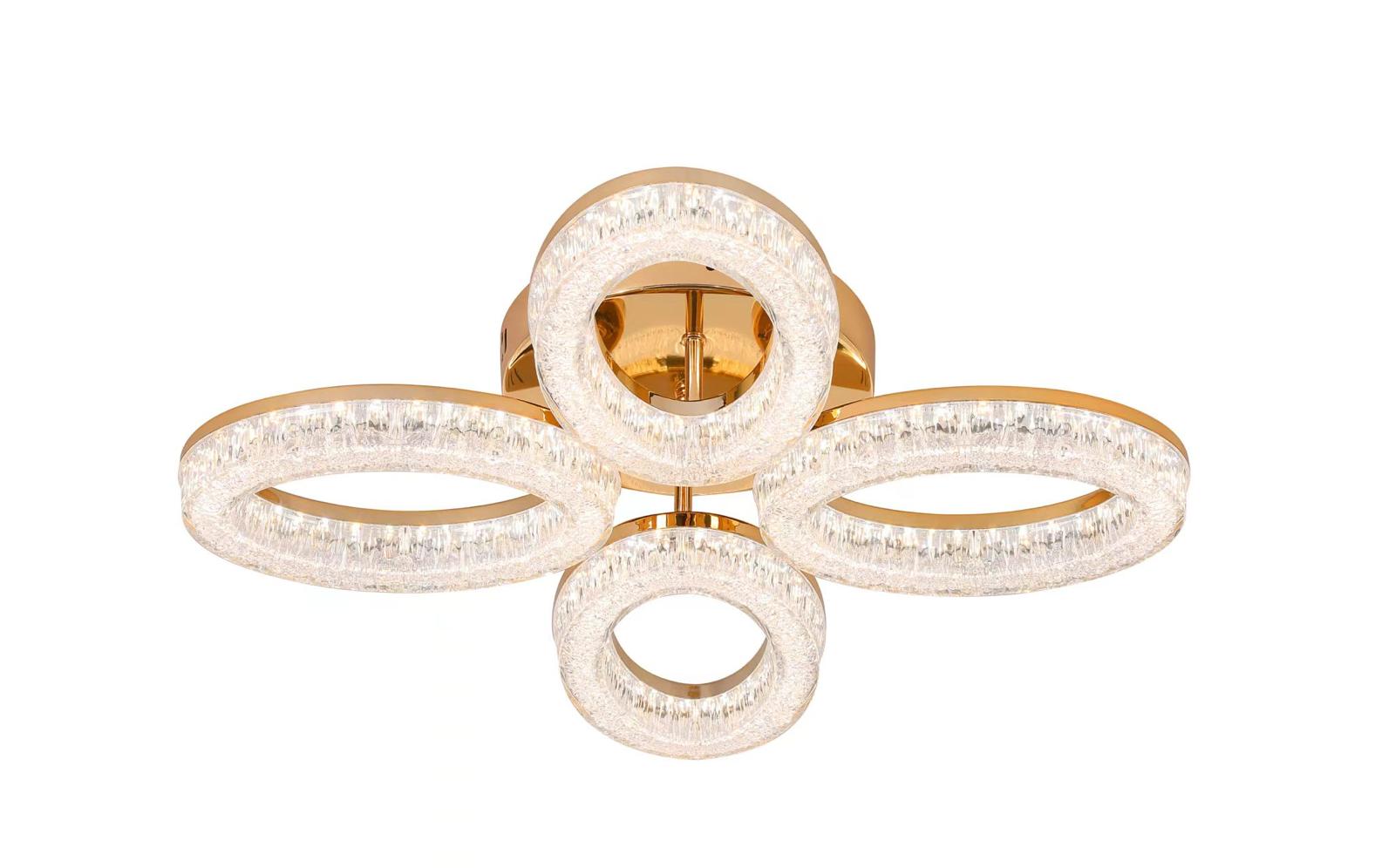 Lustra LED RFAN, Model K3538/4GD, Cu Telecomanda, 3 Tipuri De Lumina, Intensitate Reglabila, 80W, Auriu