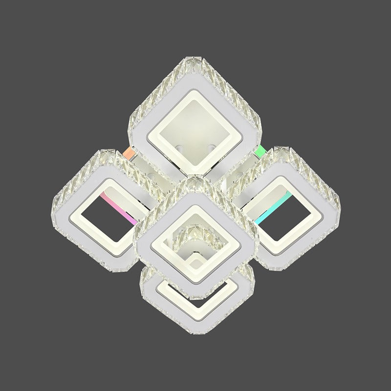 Lustra LED RFAN, Model R9113-4+1, Cu Telecomanda, 3 Tipuri De Lumina Plus Lumina RGB, Intensitate Reglabila, 84W, Alb