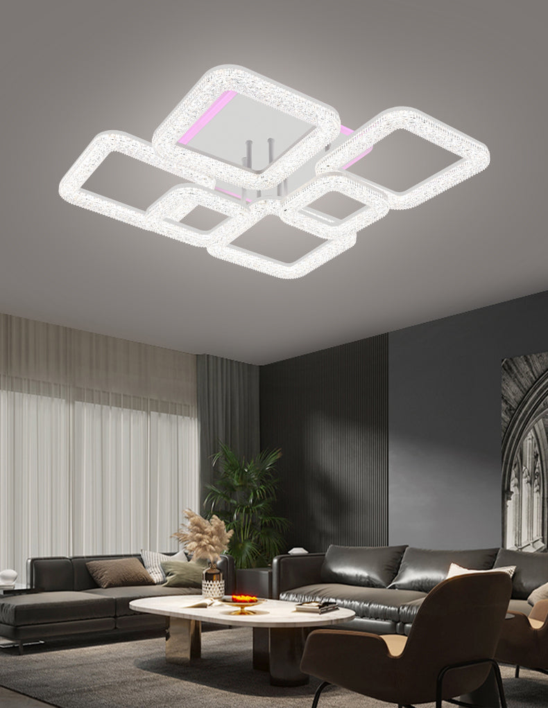 Lustra LED RFAN, Model R9133/4+2C, Cu Telecomanda, 3 Tipuri De Lumina Plus Lumina RGB, Intensitate Reglabila, 109W, Alb