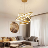 Lustra LED Tip Pendul RFAN, Model F203/3, cu Telecomanda, 3 Tipuri de Lumina, Inaltime Reglabila, 160W, Auriu