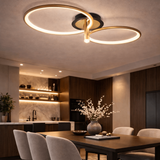 Lustra LED RFAN, Model HX80001-2, Cu Telecomanda, 3 Tipuri De Lumina, Intensitate Reglabila, 53W, Negru/Auriu