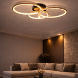 Lustra LED RFAN, Model HX80002-3, Cu Telecomanda, 3 Tipuri De Lumina, Intensitate Reglabila, 63W, Negru/Auriu 1