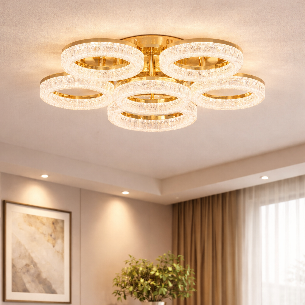 Lustra LED RFAN, Model K3536/5+1AGD, Cu Telecomanda, 3 Tipuri De Lumina, Intensitate Reglabila, 120W, Argintiu