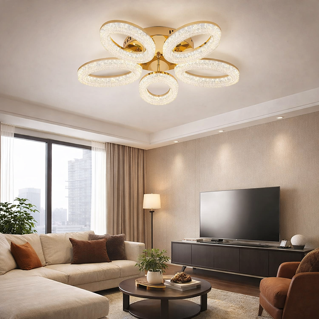 Lustra LED RFAN, Model K3538/5GD, Cu Telecomanda, 3 Tipuri De Lumina, Intensitate Reglabila, 120W, Argintiu