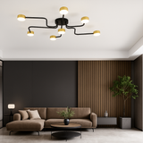 Lustra LED RFAN, Model X80028-7, 7 Brațe, Soclu GX53, 7x9W, Montaj Aplicat, Negru cu Detalii Aurii, Design Modern, 96x67 cm