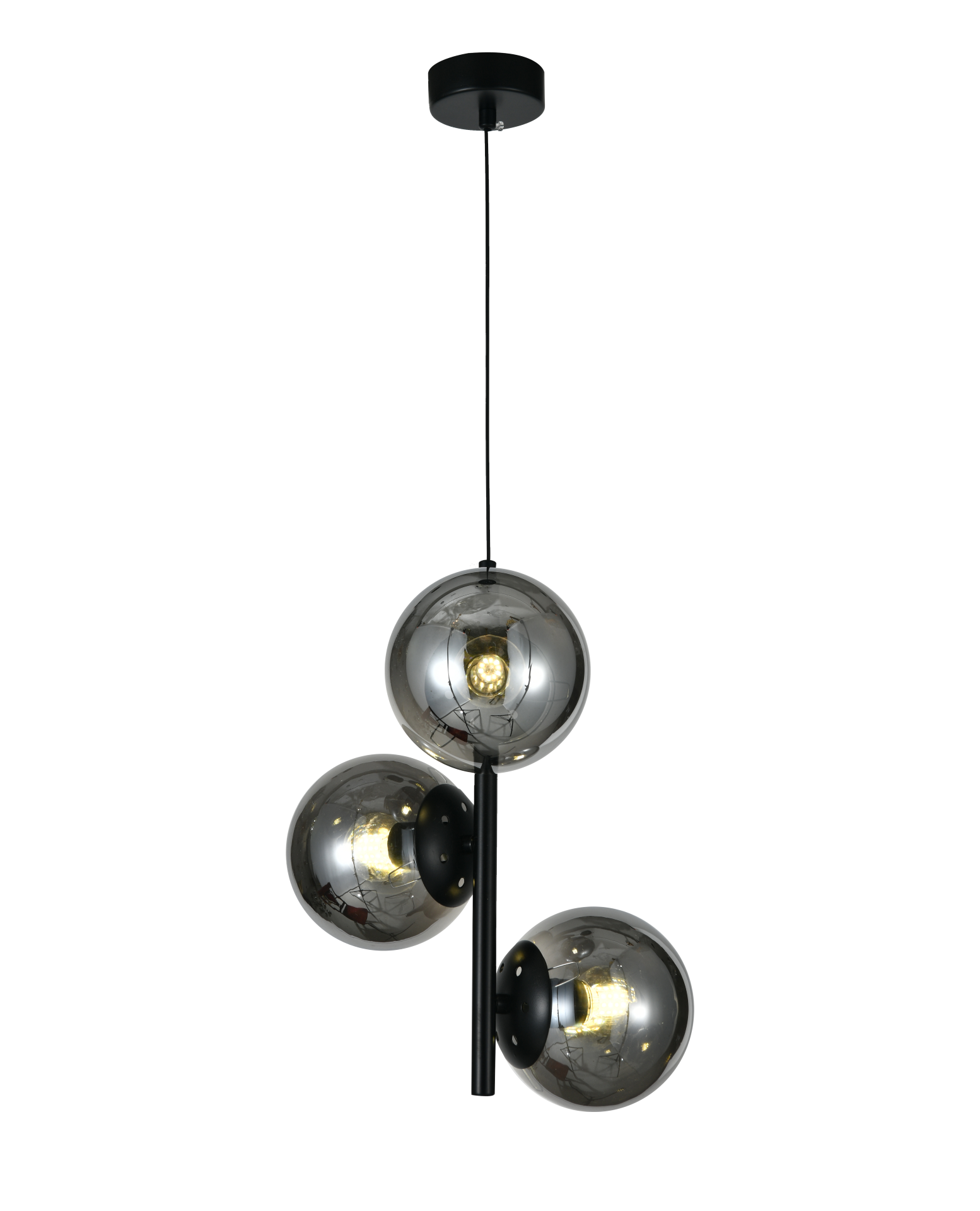 Pendul RFAN, Model N6804-3, Cu 3 Abajururi, 3 x E27, Inaltime Reglabila, Negru