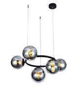 Pendul RFAN, Model N6805-5, Cu 5 Abajururi, 5 x E27, Inaltime Reglabila, Negru/Crom