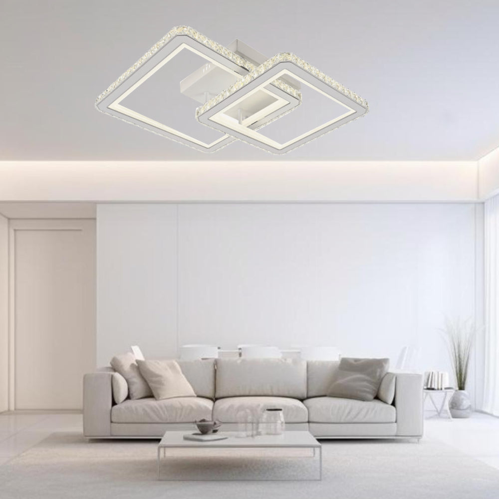 Lustra LED RFAN, Model R9005/1+1, cu Telecomanda, 3 Tipuri de Lumina, Intensitate Reglabila, 146W, Alb