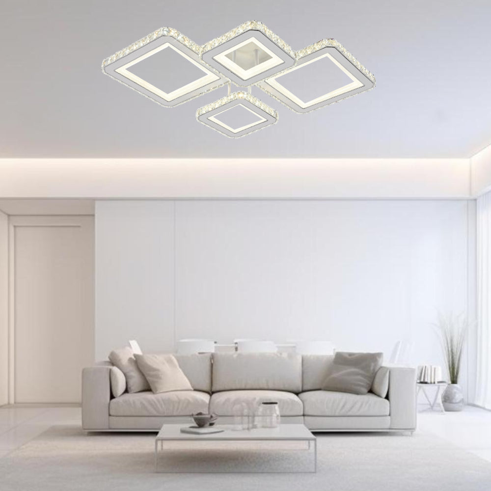 Lustra LED RFAN, Model R9002/2+2, cu Telecomanda, 3 Tipuri de Lumina, Intensitate Reglabila, 160W, Alb