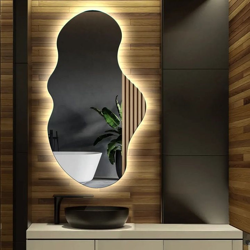 Oglinda LED Asimetrica Premium 65×100 cm, Touch, 3 Tipuri Lumina – Calda, Rece, Naturala
