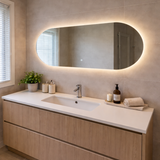 Oglinda LED Ovala Premium 120×60 cm, Lumina Spate, 3 Tipuri de Lumina – Calda, Rece, Neutra