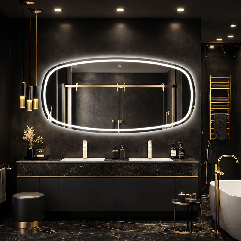 Oglinda LED Ovala Premium 150×85 cm, 3 Tipuri de Lumina – Calda, Rece, Neutra