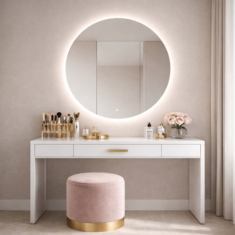 Oglinda LED Rotunda Premium 80×80 cm, Lumina Spate, 3 Tipuri de Lumina – Calda, Rece, Neutra