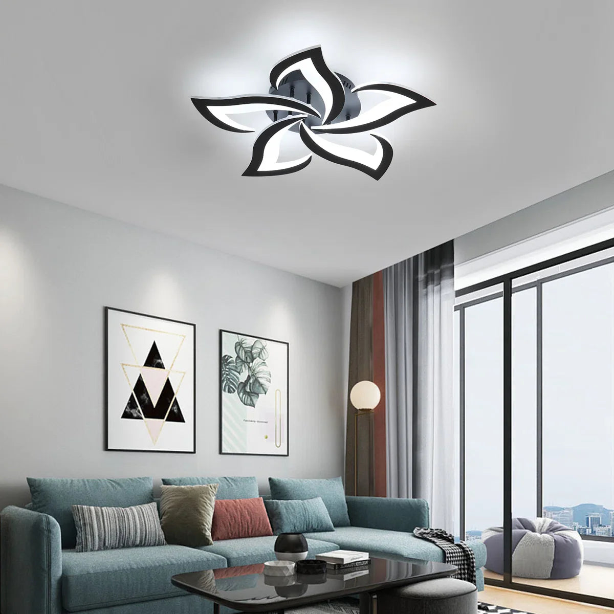 Lustra LED RFAN, Model R9176/5A1, cu Telecomanda, 3 Tipuri de Lumina, Intensitate Reglabila, 70W, Negru