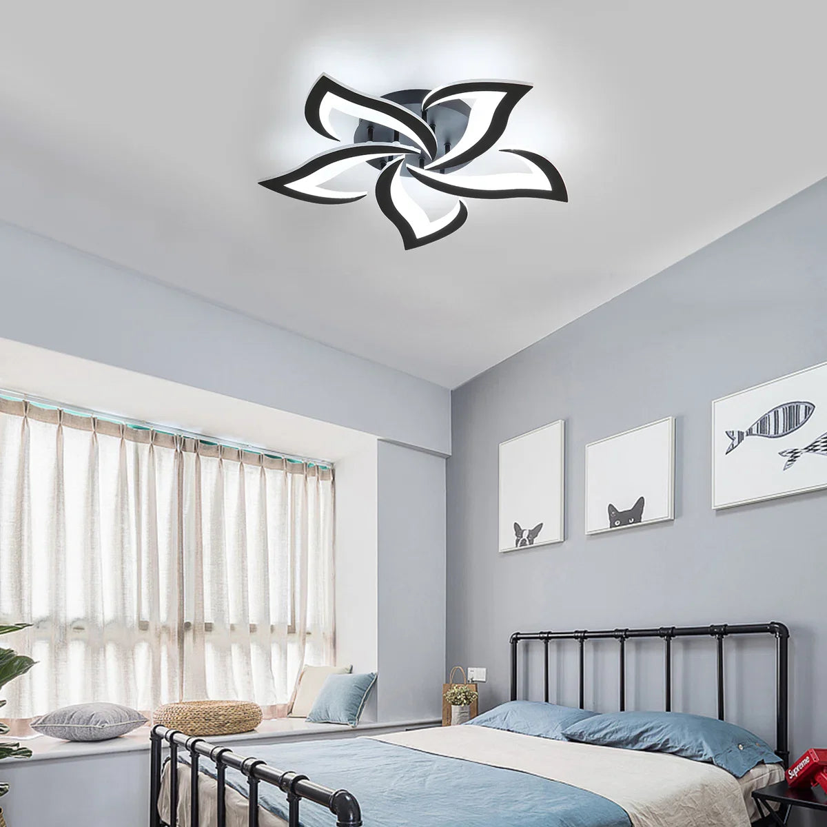 Lustra LED RFAN, Model R9176/5A1, cu Telecomanda, 3 Tipuri de Lumina, Intensitate Reglabila, 70W, Negru
