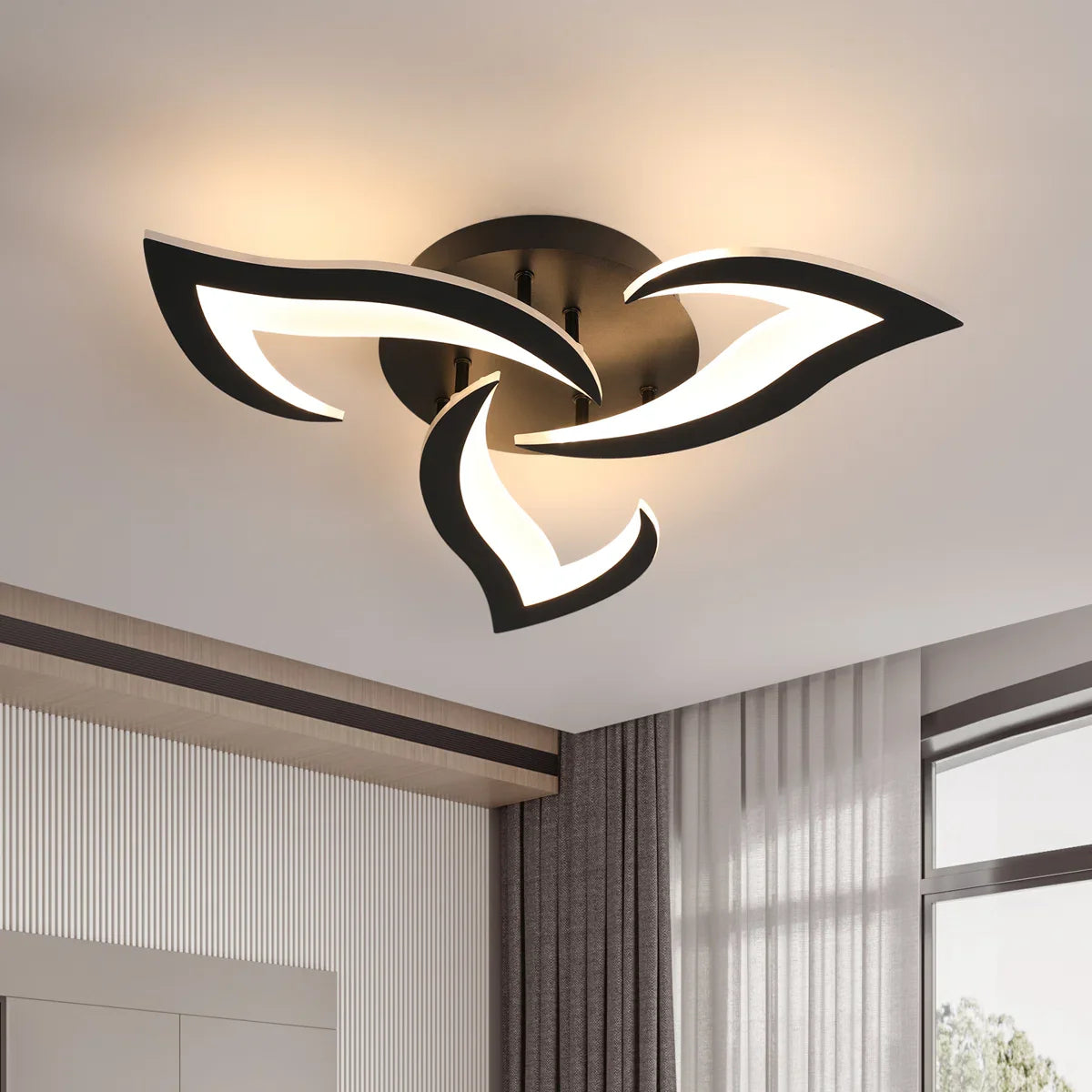 Lustra LED RFAN, Model R9176/3A1, cu Telecomanda, 3 Tipuri de Lumina, Intensitate Reglabila, 42W, Negru