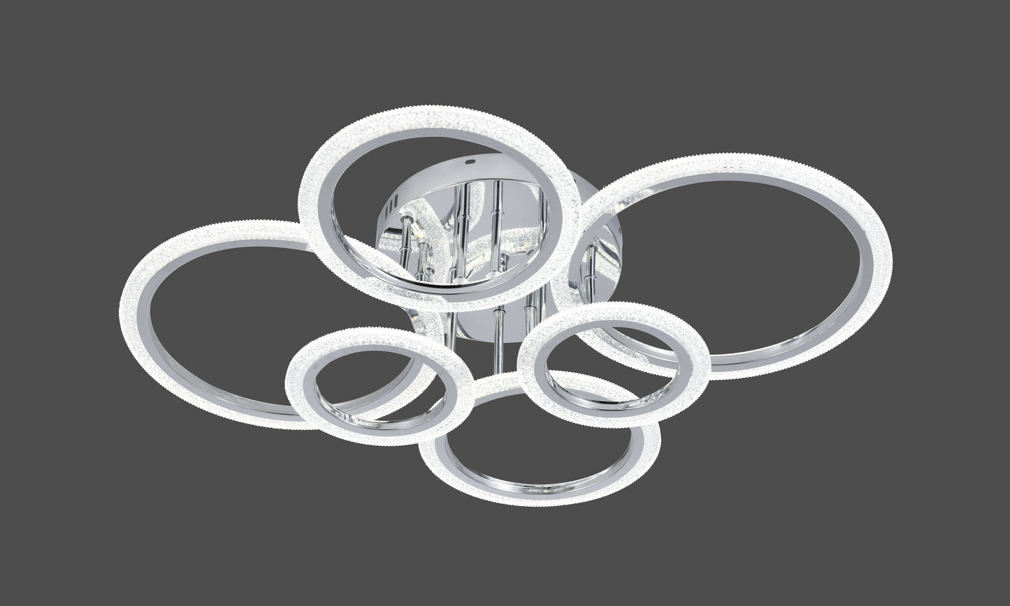 Lustra LED RFAN, Model R9180/2+2+2, Cu Telecomanda, 3 Tipuri De Lumina, Intensitate Reglabila, 132W, Argintiu