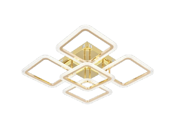 Lustra LED RFAN, Model R9181/4+1, Cu Telecomanda, 3 Tipuri De Lumina, Intensitate Reglabila, 130W, Auriu