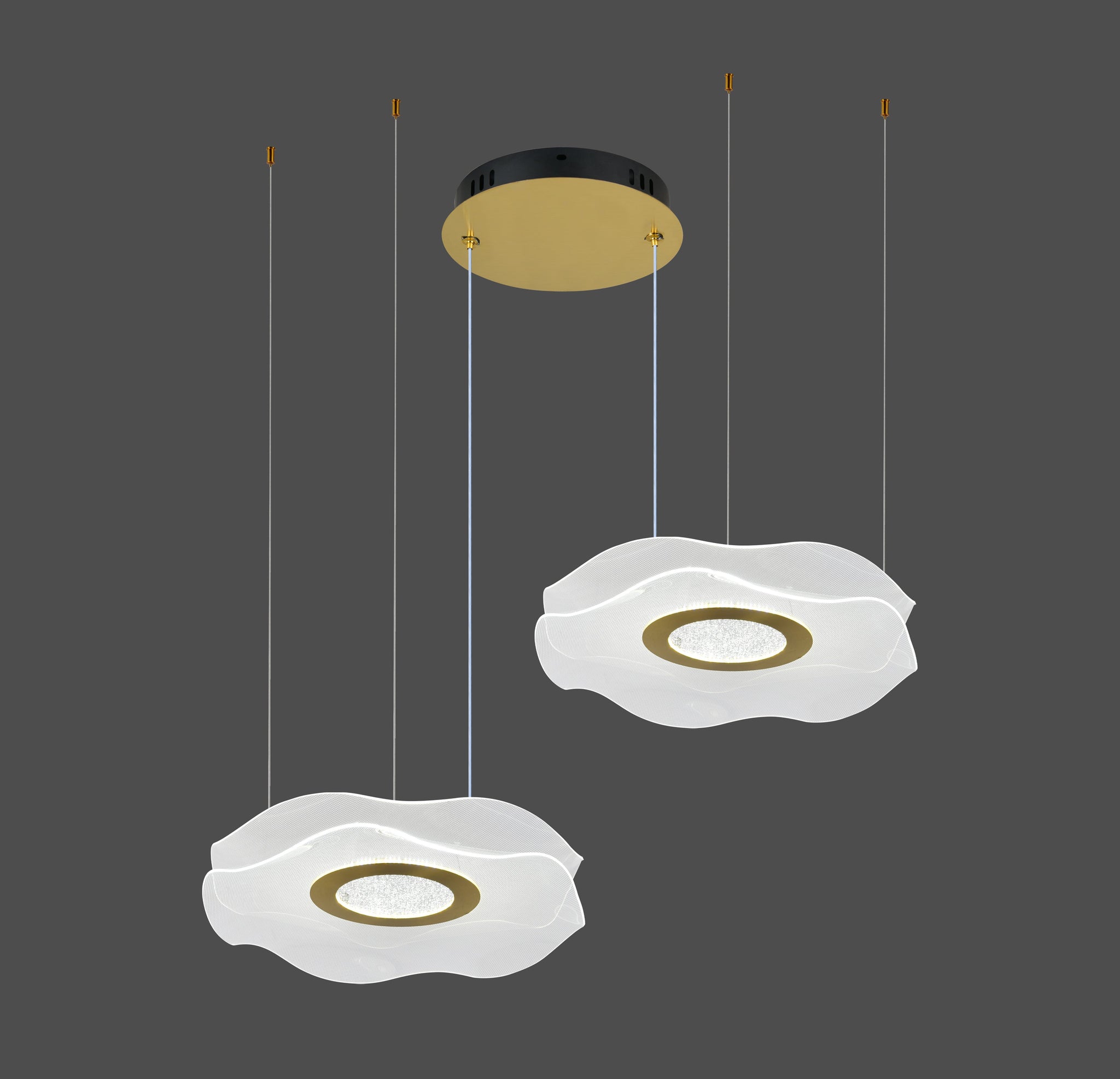 Lustra LED Tip Pendul RFAN, Model R9184/2, Cu Telecomanda, 3 Tipuri De Lumina, Inaltime Reglabila, 84W, Auriu